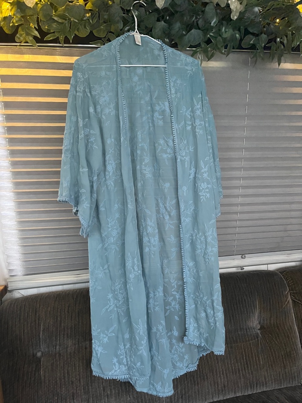Forever 21 Light Blue Floral Sheer Kimono Cardigan
